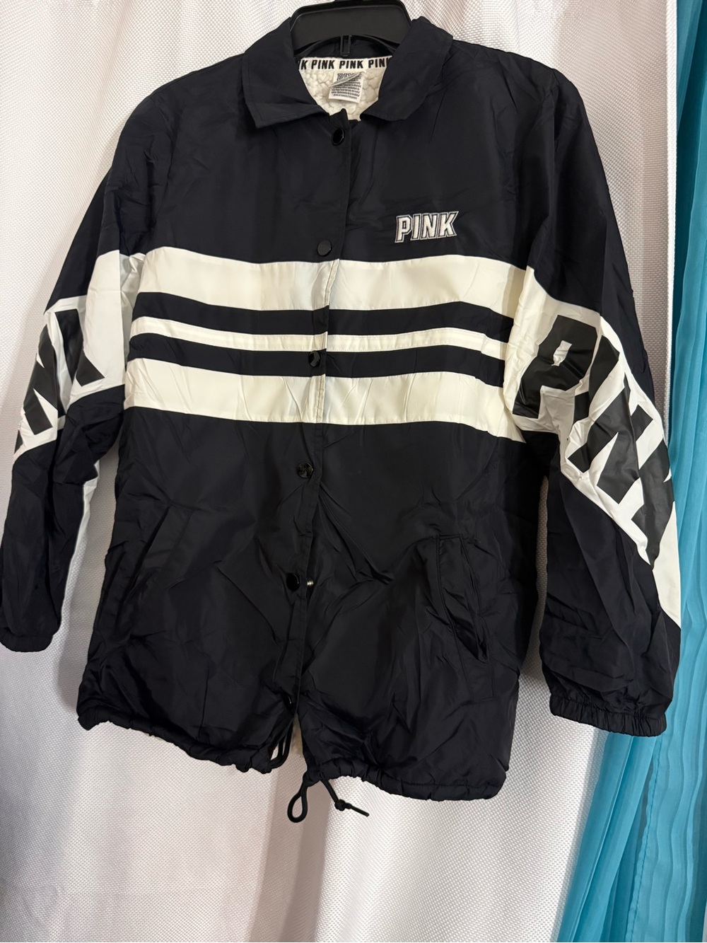 PINK Victoria's Secret Black and White Striped Coach Jacket